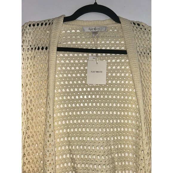 Flat White Anthropologie Women’s Crochet Cardigan OS NWT Butter Yellow Tie Front - Picture 5 of 9